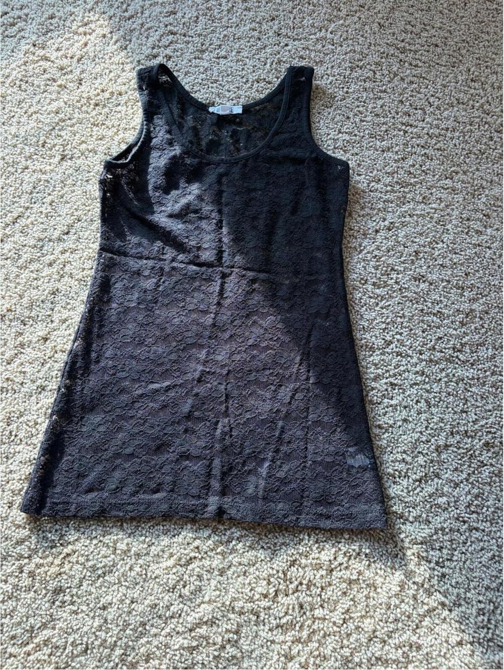 Classic Black Lace Tank Top Women's Sleeveless Layering Tee modbe floral Small S